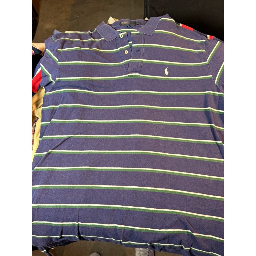 Polo by Ralph Lauren Men's XL Blue Green White Striped Cotton Knit Polo SS Logo
